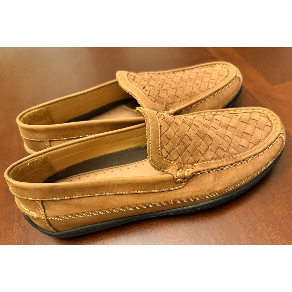 Johnston & Murphy Men's Locklin Woven Venetian, Sz 8.5 M Tan Oiled Full Grain
